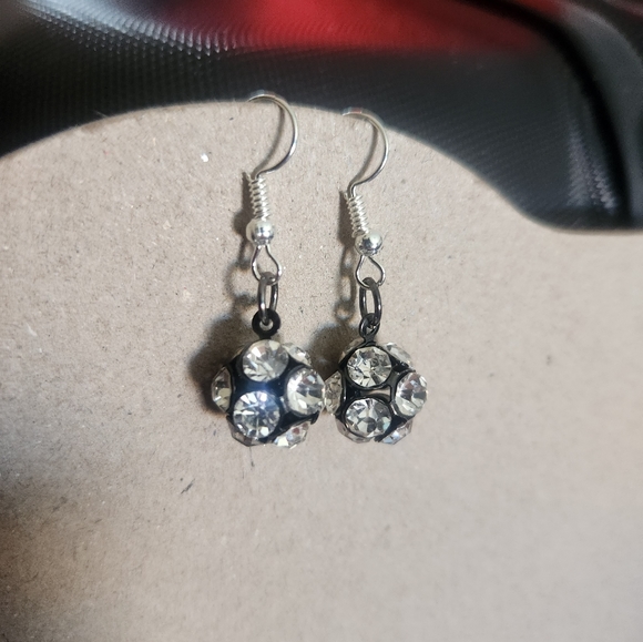 Silver Tone Hook Rhinestone Ball Dangle Earrings Tony Alexander Jewelry - Picture 2 of 2